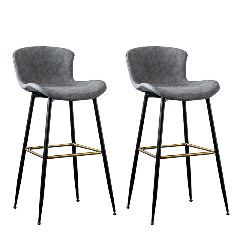 Contemporary PU Upholstery Bar Stool with Cushion Backrest Bucket Indoor Counter Stool Grey 2 Piece Set Clearhalo 'Bar Furniture' 'Bar Stools' 'bar_stools' 'furn' 'furn_bar_stools' 'furniture_bar_stools' 'Kitchen & Dining Furniture' 'kitchen&dining_furn' 'kitchen' 'kitchen_furn' Furniture' 4275753