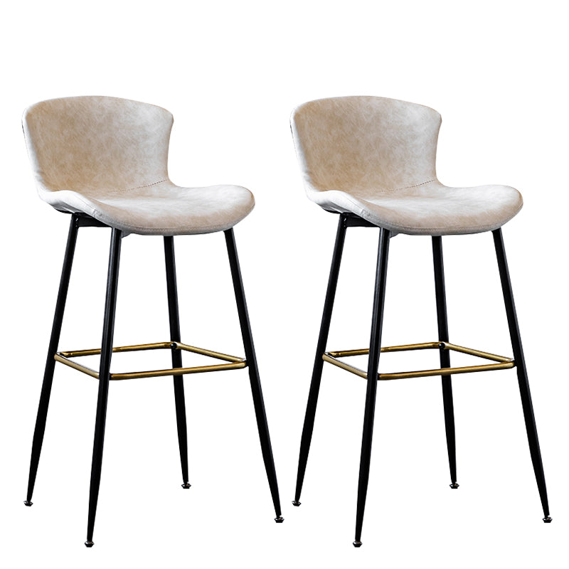 Contemporary PU Upholstery Bar Stool with Cushion Backrest Bucket Indoor Counter Stool Off-White 2 Piece Set Clearhalo 'Bar Furniture' 'Bar Stools' 'bar_stools' 'furn' 'furn_bar_stools' 'furniture_bar_stools' 'Kitchen & Dining Furniture' 'kitchen&dining_furn' 'kitchen' 'kitchen_furn' Furniture' 4275755