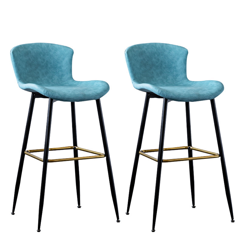 Contemporary PU Upholstery Bar Stool with Cushion Backrest Bucket Indoor Counter Stool Blue 2 Piece Set Clearhalo 'Bar Furniture' 'Bar Stools' 'bar_stools' 'furn' 'furn_bar_stools' 'furniture_bar_stools' 'Kitchen & Dining Furniture' 'kitchen&dining_furn' 'kitchen' 'kitchen_furn' Furniture' 4275758