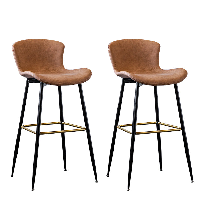 Contemporary PU Upholstery Bar Stool with Cushion Backrest Bucket Indoor Counter Stool Brown 2 Piece Set Clearhalo 'Bar Furniture' 'Bar Stools' 'bar_stools' 'furn' 'furn_bar_stools' 'furniture_bar_stools' 'Kitchen & Dining Furniture' 'kitchen&dining_furn' 'kitchen' 'kitchen_furn' Furniture' 4275760