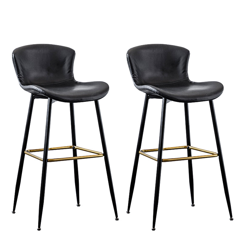 Contemporary PU Upholstery Bar Stool with Cushion Backrest Bucket Indoor Counter Stool Black 2 Piece Set Clearhalo 'Bar Furniture' 'Bar Stools' 'bar_stools' 'furn' 'furn_bar_stools' 'furniture_bar_stools' 'Kitchen & Dining Furniture' 'kitchen&dining_furn' 'kitchen' 'kitchen_furn' Furniture' 4275761