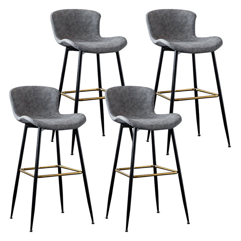 Contemporary PU Upholstery Bar Stool with Cushion Backrest Bucket Indoor Counter Stool Grey 4 Piece Set Clearhalo 'Bar Furniture' 'Bar Stools' 'bar_stools' 'furn' 'furn_bar_stools' 'furniture_bar_stools' 'Kitchen & Dining Furniture' 'kitchen&dining_furn' 'kitchen' 'kitchen_furn' Furniture' 4275764
