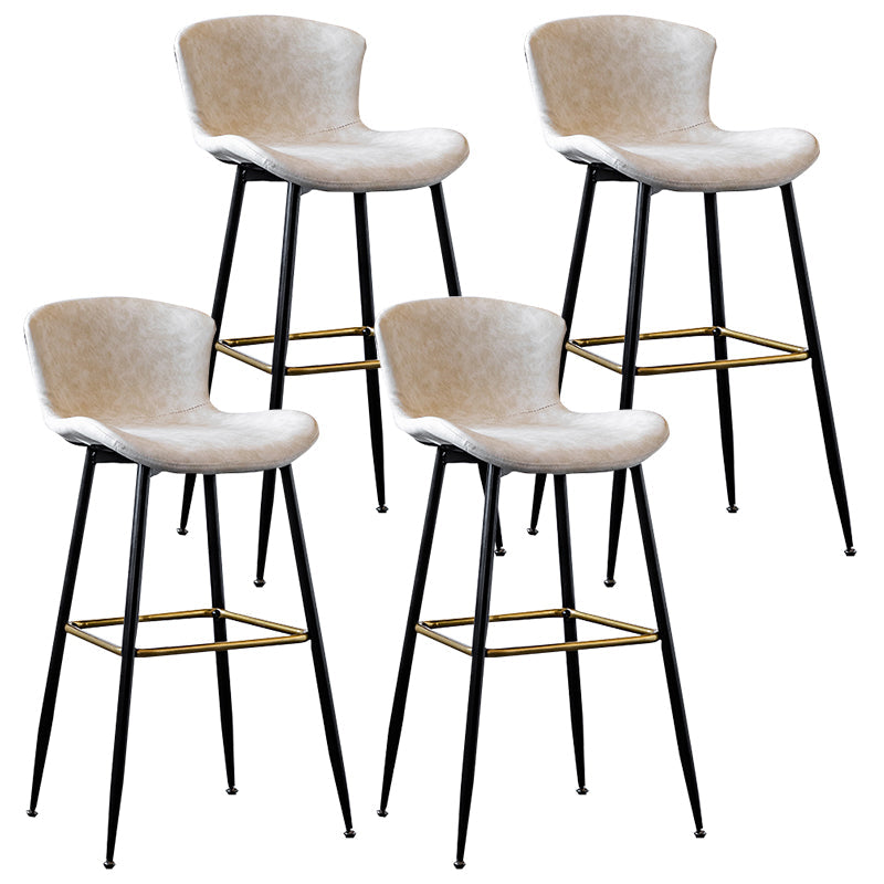 Contemporary PU Upholstery Bar Stool with Cushion Backrest Bucket Indoor Counter Stool Off-White 4 Piece Set Clearhalo 'Bar Furniture' 'Bar Stools' 'bar_stools' 'furn' 'furn_bar_stools' 'furniture_bar_stools' 'Kitchen & Dining Furniture' 'kitchen&dining_furn' 'kitchen' 'kitchen_furn' Furniture' 4275765