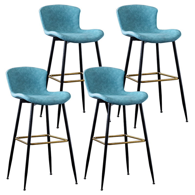 Contemporary PU Upholstery Bar Stool with Cushion Backrest Bucket Indoor Counter Stool Blue 4 Piece Set Clearhalo 'Bar Furniture' 'Bar Stools' 'bar_stools' 'furn' 'furn_bar_stools' 'furniture_bar_stools' 'Kitchen & Dining Furniture' 'kitchen&dining_furn' 'kitchen' 'kitchen_furn' Furniture' 4275766