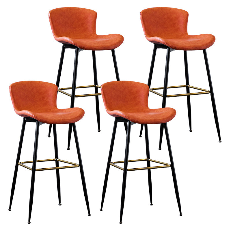 Contemporary PU Upholstery Bar Stool with Cushion Backrest Bucket Indoor Counter Stool Orange 4 Piece Set Clearhalo 'Bar Furniture' 'Bar Stools' 'bar_stools' 'furn' 'furn_bar_stools' 'furniture_bar_stools' 'Kitchen & Dining Furniture' 'kitchen&dining_furn' 'kitchen' 'kitchen_furn' Furniture' 4275769