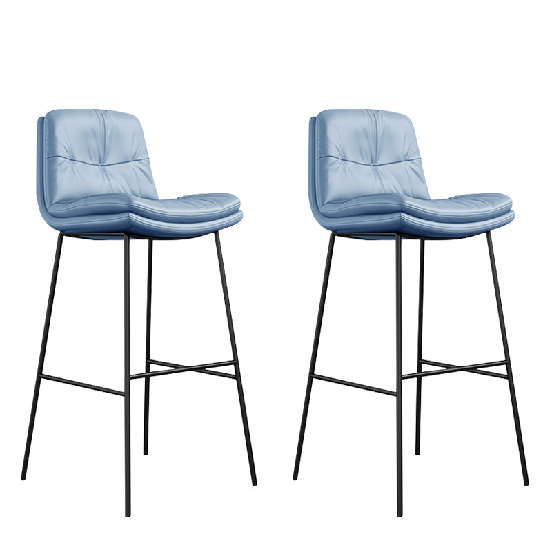 Indoor Leather Bar Stool Low Back Footrest Bucket Counter Stool with Cushion Gray-Blue 2 Piece Set Clearhalo 'Bar Furniture' 'Bar Stools' 'bar_stools' 'furn' 'furn_bar_stools' 'furniture_bar_stools' 'Kitchen & Dining Furniture' 'kitchen&dining_furn' 'kitchen' 'kitchen_furn' Furniture' 4275787