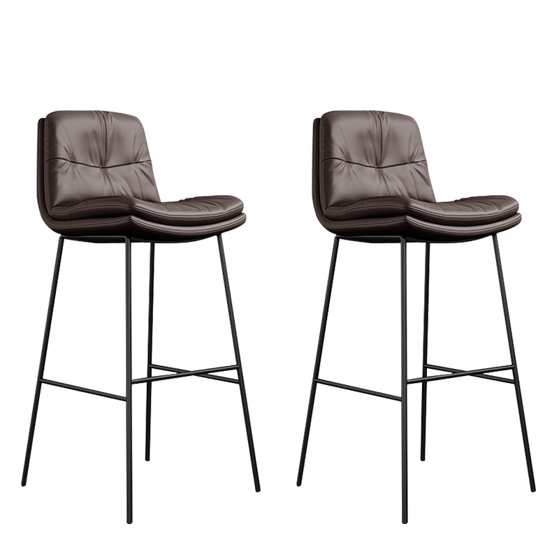 Indoor Leather Bar Stool Low Back Footrest Bucket Counter Stool with Cushion Dark Coffee 2 Piece Set Clearhalo 'Bar Furniture' 'Bar Stools' 'bar_stools' 'furn' 'furn_bar_stools' 'furniture_bar_stools' 'Kitchen & Dining Furniture' 'kitchen&dining_furn' 'kitchen' 'kitchen_furn' Furniture' 4275795