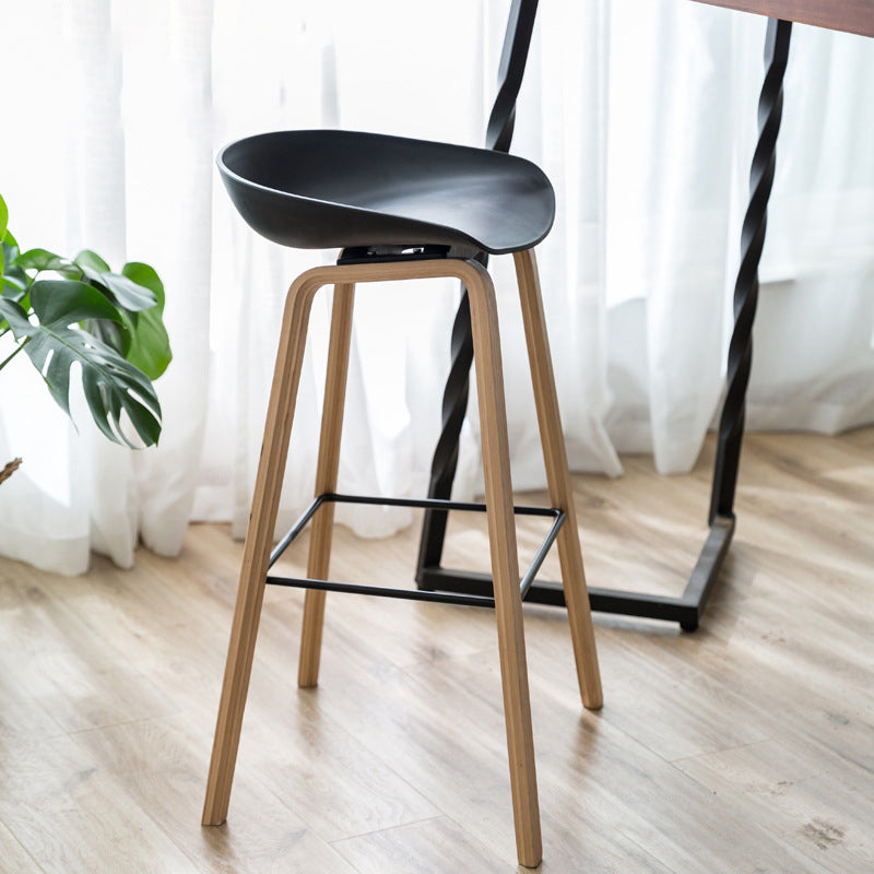 Modern Plastic Counter Stool Footrest Low Back Bucket Coffee Shop Bar Stool with Wood Legs Clearhalo 'Bar Furniture' 'Bar Stools' 'bar_stools' 'furn' 'furn_bar_stools' 'furniture_bar_stools' 'Kitchen & Dining Furniture' 'kitchen&dining_furn' 'kitchen' 'kitchen_furn' Furniture' 4275803