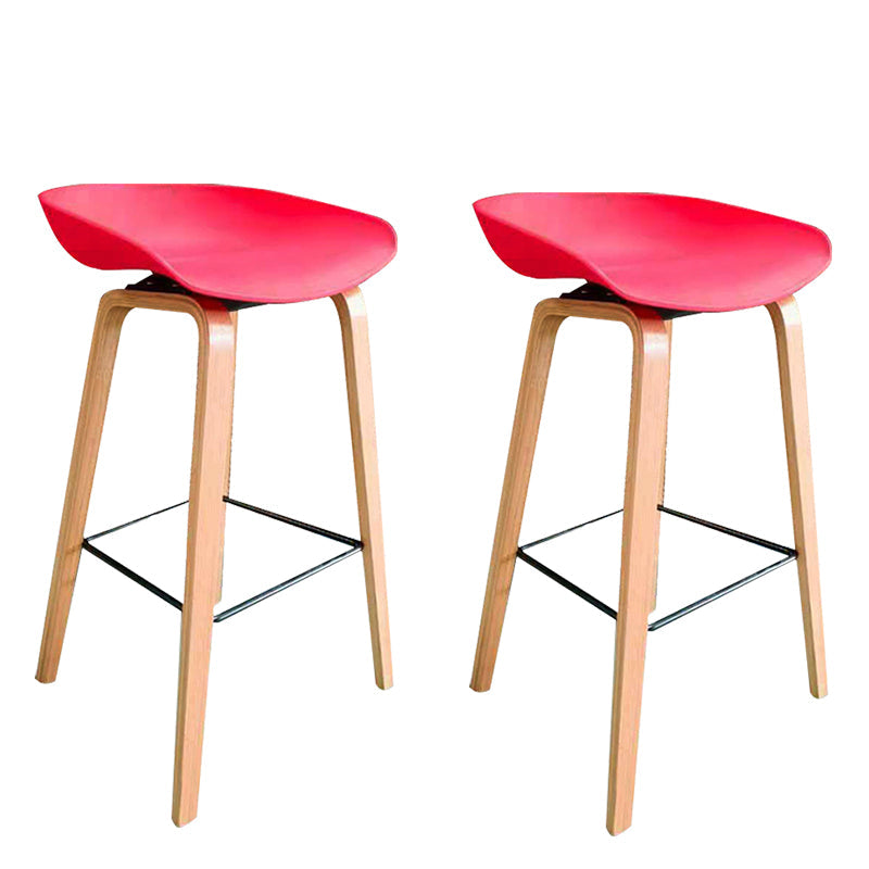 Modern Plastic Counter Stool Footrest Low Back Bucket Coffee Shop Bar Stool with Wood Legs Red 2 Piece Set Clearhalo 'Bar Furniture' 'Bar Stools' 'bar_stools' 'furn' 'furn_bar_stools' 'furniture_bar_stools' 'Kitchen & Dining Furniture' 'kitchen&dining_furn' 'kitchen' 'kitchen_furn' Furniture' 4275810