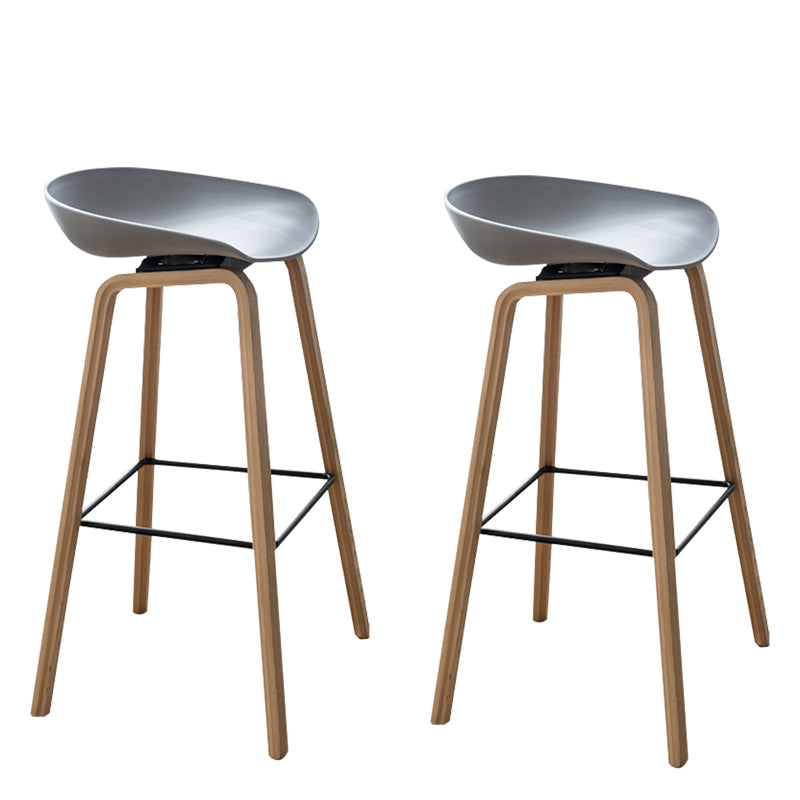 Modern Plastic Counter Stool Footrest Low Back Bucket Coffee Shop Bar Stool with Wood Legs Grey 2 Piece Set Clearhalo 'Bar Furniture' 'Bar Stools' 'bar_stools' 'furn' 'furn_bar_stools' 'furniture_bar_stools' 'Kitchen & Dining Furniture' 'kitchen&dining_furn' 'kitchen' 'kitchen_furn' Furniture' 4275814