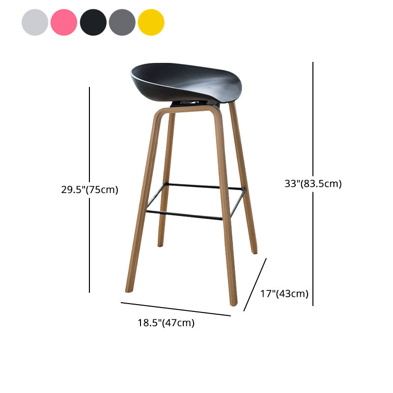 Modern Plastic Counter Stool Footrest Low Back Bucket Coffee Shop Bar Stool with Wood Legs Clearhalo 'Bar Furniture' 'Bar Stools' 'bar_stools' 'furn' 'furn_bar_stools' 'furniture_bar_stools' 'Kitchen & Dining Furniture' 'kitchen&dining_furn' 'kitchen' 'kitchen_furn' Furniture' 4275823