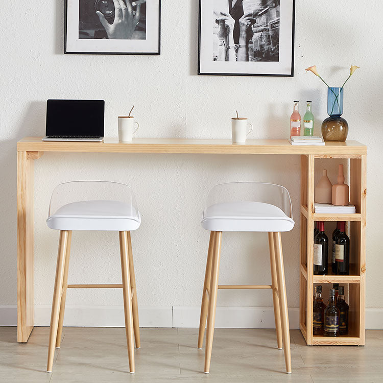 Contemporary Bar Dining Table Rectangle Wood Bar Table with Shelves in Brown 86.6"L x 15.7"W x 41.3"H Without Chairs Clearhalo 'Bar Furniture' 'Bar Tables' 'bar_tables' 'furn' 'furn_bar_tables' 'Furniture' 'furniture_bar_tables' 'Kitchen & Dining Furniture' 'kitchen&dining_furn' 'kitchen' 4284362