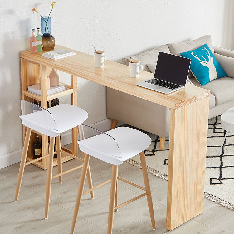 Contemporary Bar Dining Table Rectangle Wood Bar Table with Shelves in Brown 78.7"L x 15.7"W x 41.3"H Without Chairs Clearhalo 'Bar Furniture' 'Bar Tables' 'bar_tables' 'furn' 'furn_bar_tables' 'Furniture' 'furniture_bar_tables' 'Kitchen & Dining Furniture' 'kitchen&dining_furn' 'kitchen' 4284363