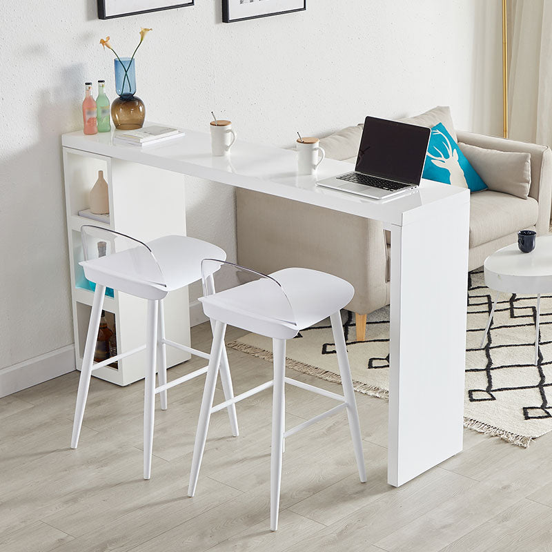 Contemporary Bar Dining Table Rectangle Wood Bar Table with Shelves in White 86.6"L x 15.7"W x 41.3"H Without Chairs Clearhalo 'Bar Furniture' 'Bar Tables' 'bar_tables' 'furn' 'furn_bar_tables' 'Furniture' 'furniture_bar_tables' 'Kitchen & Dining Furniture' 'kitchen&dining_furn' 'kitchen' 4284377