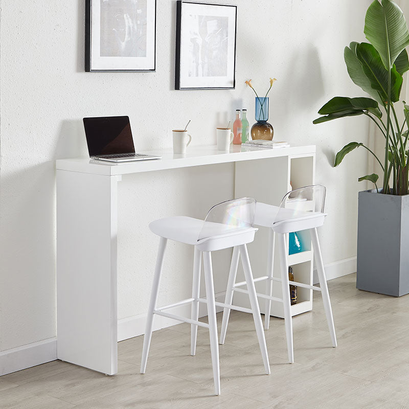 Contemporary Bar Dining Table Rectangle Wood Bar Table with Shelves in White 78.7"L x 15.7"W x 41.3"H Without Chairs Clearhalo 'Bar Furniture' 'Bar Tables' 'bar_tables' 'furn' 'furn_bar_tables' 'Furniture' 'furniture_bar_tables' 'Kitchen & Dining Furniture' 'kitchen&dining_furn' 'kitchen' 4284378