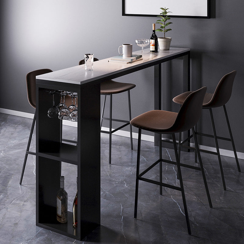 Contemporary Bar Dining Table Rectangle Bar Table with Shelves in Black 63"L x 15.7"W x 41.3"H Without Chairs Clearhalo 'Bar Furniture' 'Bar Tables' 'bar_tables' 'furn' 'furn_bar_tables' 'Furniture' 'furniture_bar_tables' 'Kitchen & Dining Furniture' 'kitchen&dining_furn' 'kitchen' 4284393