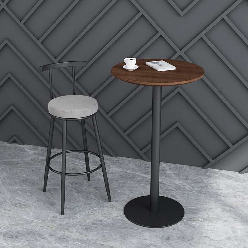 Contemporary Round Bar Dining Table Indoor Wood Bar Table with Iron Base 19.7"L x 19.7"W x 41.3"H Brown Without Chairs Clearhalo 'Bar Furniture' 'Bar Tables' 'bar_tables' 'furn' 'furn_bar_tables' 'Furniture' 'furniture_bar_tables' 'Kitchen & Dining Furniture' 4284405