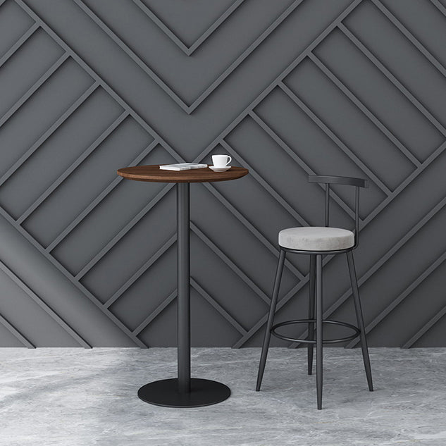 Contemporary Round Bar Dining Table Indoor Wood Bar Table with Iron Base 23.6"L x 23.6"W x 37.4"H Brown Without Chairs Clearhalo 'Bar Furniture' 'Bar Tables' 'bar_tables' 'furn' 'furn_bar_tables' 'Furniture' 'furniture_bar_tables' 'Kitchen & Dining Furniture' 4284414