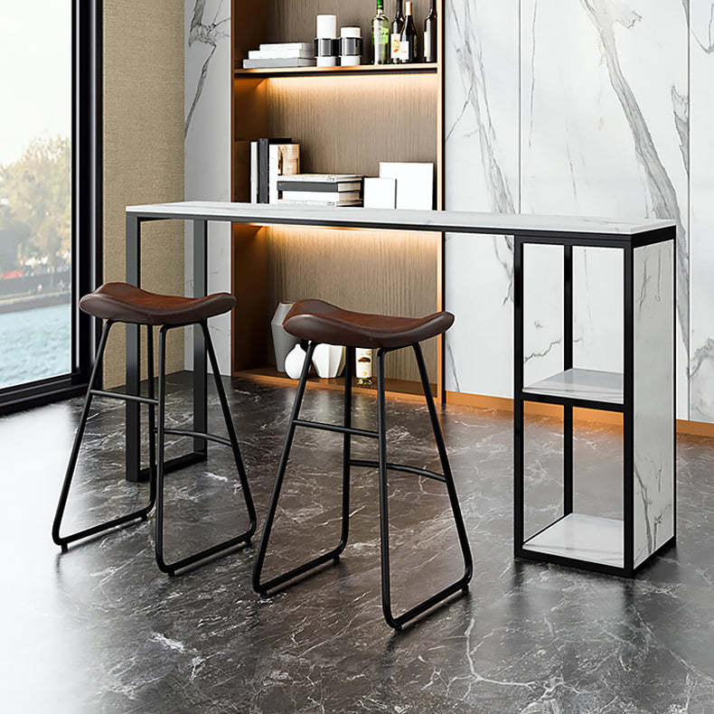Marble Modern Sled Cocktail Bar Table with Storage Rectangle Counter Table 78.7"L x 15.7"W x 41.3"H Black Without Chairs Clearhalo 'Bar Furniture' 'Bar Tables' 'bar_tables' 'furn' 'furn_bar_tables' 'Furniture' 'furniture_bar_tables' 'Kitchen & Dining Furniture' 'kitchen&dining_furn' 'kitchen' 4284434