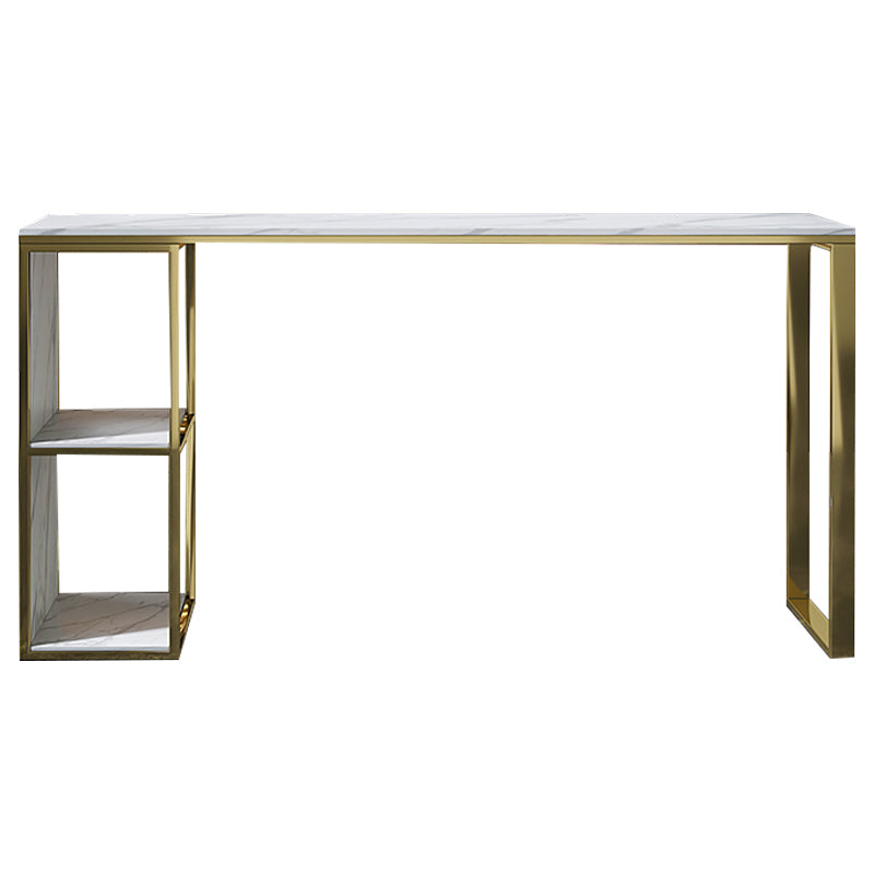 Marble Modern Sled Cocktail Bar Table with Storage Rectangle Counter Table Gold Without Chairs Clearhalo 'Bar Furniture' 'Bar Tables' 'bar_tables' 'furn' 'furn_bar_tables' 'Furniture' 'furniture_bar_tables' 'Kitchen & Dining Furniture' 'kitchen&dining_furn' 'kitchen' 4284436
