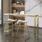 Marble Modern Sled Cocktail Bar Table with Storage Rectangle Counter Table 55.1"L x 15.7"W x 41.3"H Gold Without Chairs Clearhalo 'Bar Furniture' 'Bar Tables' 'bar_tables' 'furn' 'furn_bar_tables' 'Furniture' 'furniture_bar_tables' 'Kitchen & Dining Furniture' 'kitchen&dining_furn' 'kitchen' 4284439