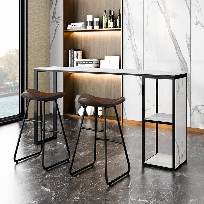 Marble Modern Sled Cocktail Bar Table with Storage Rectangle Counter Table 63"L x 15.7"W x 41.3"H Black Without Chairs Clearhalo 'Bar Furniture' 'Bar Tables' 'bar_tables' 'furn' 'furn_bar_tables' 'Furniture' 'furniture_bar_tables' 'Kitchen & Dining Furniture' 'kitchen&dining_furn' 'kitchen' 4284442