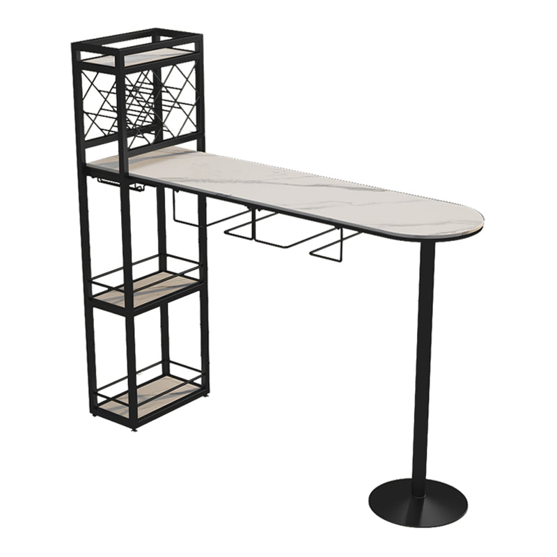 Modern Stone Storage Dining Table Double Pedestal Indoor Patio Bar Table 63"L x 15.7"W x 41.3"H Black Without Chairs Clearhalo 'Bar Furniture' 'Bar Tables' 'bar_tables' 'furn' 'furn_bar_tables' 'Furniture' 'furniture_bar_tables' 'Kitchen & Dining Furniture' 'kitchen&dining_furn' 'kitchen' 4284457