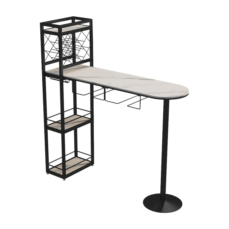 Modern Stone Storage Dining Table Double Pedestal Indoor Patio Bar Table 55.1"L x 15.7"W x 41.3"H Black Without Chairs Clearhalo 'Bar Furniture' 'Bar Tables' 'bar_tables' 'furn' 'furn_bar_tables' 'Furniture' 'furniture_bar_tables' 'Kitchen & Dining Furniture' 'kitchen&dining_furn' 'kitchen' 4284459