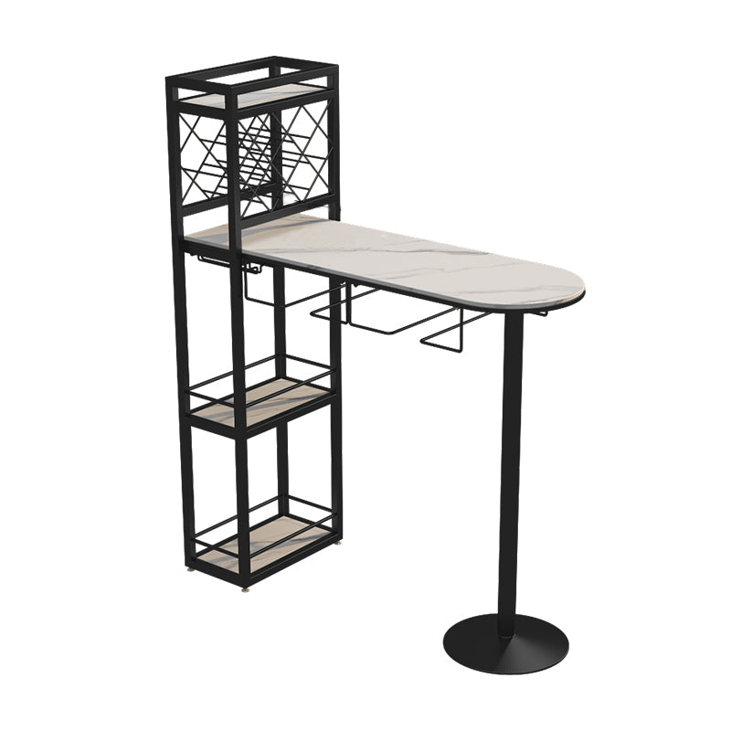 Modern Stone Storage Dining Table Double Pedestal Indoor Patio Bar Table 47.2"L x 15.7"W x 41.3"H Black Without Chairs Clearhalo 'Bar Furniture' 'Bar Tables' 'bar_tables' 'furn' 'furn_bar_tables' 'Furniture' 'furniture_bar_tables' 'Kitchen & Dining Furniture' 'kitchen&dining_furn' 'kitchen' 4284463