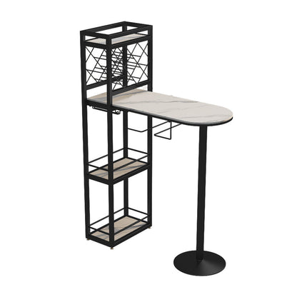 Modern Stone Storage Dining Table Double Pedestal Indoor Patio Bar Table 39.4"L x 15.7"W x 41.3"H Black Without Chairs Clearhalo 'Bar Furniture' 'Bar Tables' 'bar_tables' 'furn' 'furn_bar_tables' 'Furniture' 'furniture_bar_tables' 'Kitchen & Dining Furniture' 'kitchen&dining_furn' 'kitchen' 4284466
