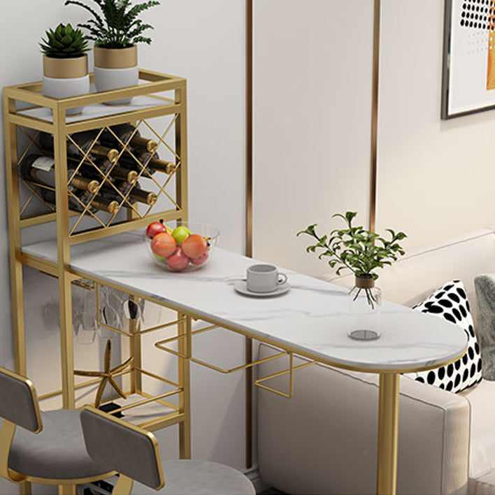 Modern Stone Storage Dining Table Double Pedestal Indoor Patio Bar Table Clearhalo 'Bar Furniture' 'Bar Tables' 'bar_tables' 'furn' 'furn_bar_tables' 'Furniture' 'furniture_bar_tables' 'Kitchen & Dining Furniture' 'kitchen&dining_furn' 'kitchen' 4284467