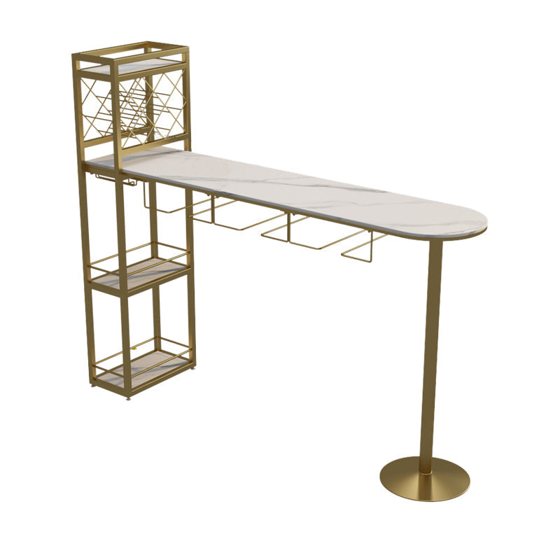 Modern Stone Storage Dining Table Double Pedestal Indoor Patio Bar Table 70.9"L x 15.7"W x 41.3"H Gold Without Chairs Clearhalo 'Bar Furniture' 'Bar Tables' 'bar_tables' 'furn' 'furn_bar_tables' 'Furniture' 'furniture_bar_tables' 'Kitchen & Dining Furniture' 'kitchen&dining_furn' 'kitchen' 4284468