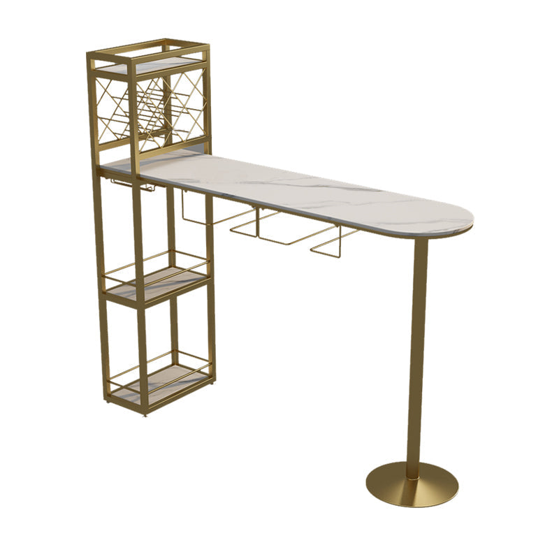 Modern Stone Storage Dining Table Double Pedestal Indoor Patio Bar Table 63"L x 15.7"W x 41.3"H Gold Without Chairs Clearhalo 'Bar Furniture' 'Bar Tables' 'bar_tables' 'furn' 'furn_bar_tables' 'Furniture' 'furniture_bar_tables' 'Kitchen & Dining Furniture' 'kitchen&dining_furn' 'kitchen' 4284470