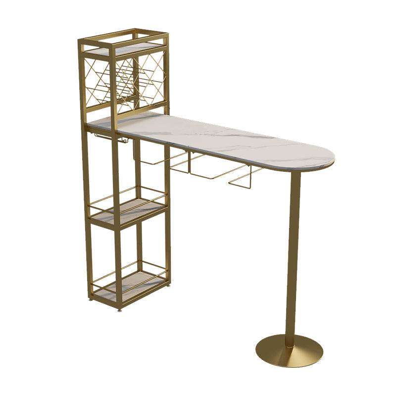 Modern Stone Storage Dining Table Double Pedestal Indoor Patio Bar Table 55.1"L x 15.7"W x 41.3"H Gold Without Chairs Clearhalo 'Bar Furniture' 'Bar Tables' 'bar_tables' 'furn' 'furn_bar_tables' 'Furniture' 'furniture_bar_tables' 'Kitchen & Dining Furniture' 'kitchen&dining_furn' 'kitchen' 4284471