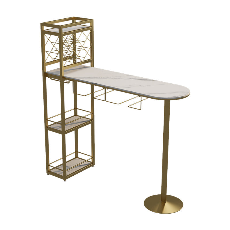 Modern Stone Storage Dining Table Double Pedestal Indoor Patio Bar Table 51.2"L x 15.7"W x 41.3"H Gold Without Chairs Clearhalo 'Bar Furniture' 'Bar Tables' 'bar_tables' 'furn' 'furn_bar_tables' 'Furniture' 'furniture_bar_tables' 'Kitchen & Dining Furniture' 'kitchen&dining_furn' 'kitchen' 4284473