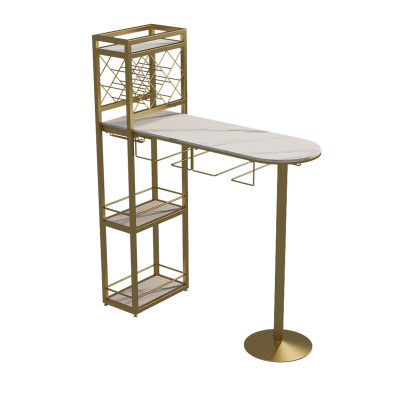 Modern Stone Storage Dining Table Double Pedestal Indoor Patio Bar Table 47.2"L x 15.7"W x 41.3"H Gold Without Chairs Clearhalo 'Bar Furniture' 'Bar Tables' 'bar_tables' 'furn' 'furn_bar_tables' 'Furniture' 'furniture_bar_tables' 'Kitchen & Dining Furniture' 'kitchen&dining_furn' 'kitchen' 4284475