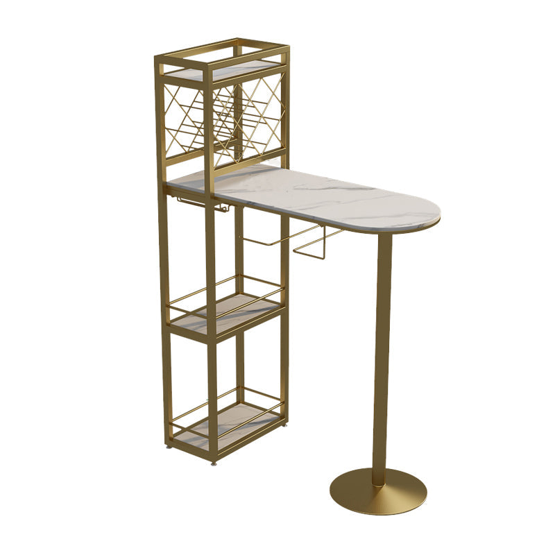 Modern Stone Storage Dining Table Double Pedestal Indoor Patio Bar Table 39.4"L x 15.7"W x 41.3"H Gold Without Chairs Clearhalo 'Bar Furniture' 'Bar Tables' 'bar_tables' 'furn' 'furn_bar_tables' 'Furniture' 'furniture_bar_tables' 'Kitchen & Dining Furniture' 'kitchen&dining_furn' 'kitchen' 4284477