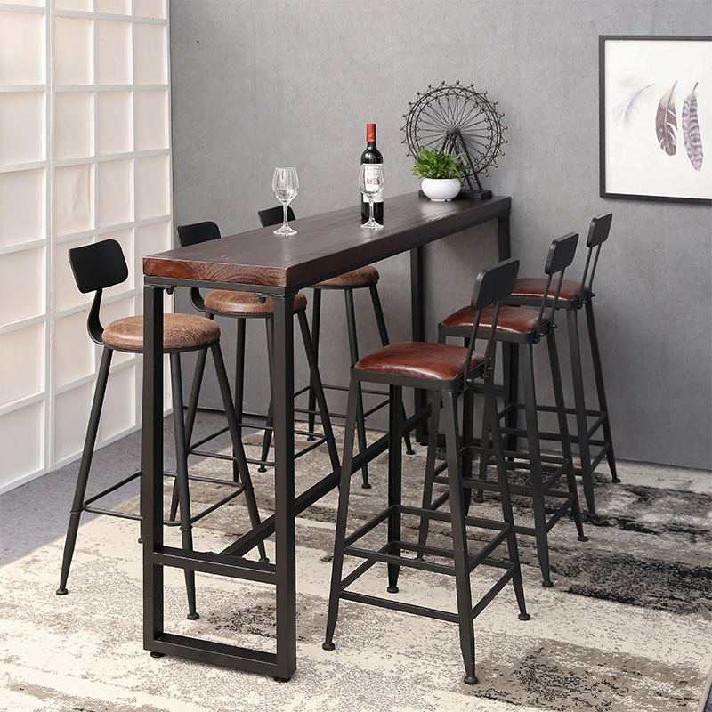Contemporary Rectangle Bar Dining Table Indoor Wood Bar Table with Iron Base 55.1"L x 15.7"W x 41.3"H Without Chairs Clearhalo 'Bar Furniture' 'Bar Tables' 'bar_tables' 'furn' 'furn_bar_tables' 'Furniture' 'furniture_bar_tables' 'Kitchen & Dining Furniture' 'kitchen&dining_furn' 'kitchen' 4284536