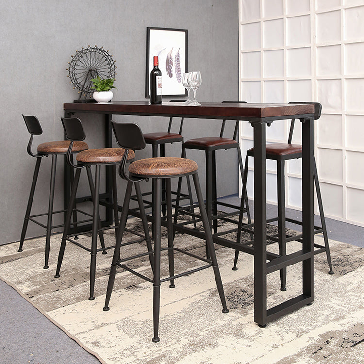 Contemporary Rectangle Bar Dining Table Indoor Wood Bar Table with Iron Base Clearhalo 'Bar Furniture' 'Bar Tables' 'bar_tables' 'furn' 'furn_bar_tables' 'Furniture' 'furniture_bar_tables' 'Kitchen & Dining Furniture' 'kitchen&dining_furn' 'kitchen' 4284541