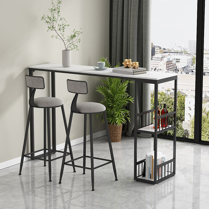 Modern Rectangle Bar Dining Table Indoor Bar Table with Shelves in Black 55.1"L x 15.7"W x 41.3"H Without Chairs Clearhalo 'Bar Furniture' 'Bar Tables' 'bar_tables' 'furn' 'furn_bar_tables' 'Furniture' 'furniture_bar_tables' 'Kitchen & Dining Furniture' 'kitchen&dining_furn' 'kitchen' 4284550
