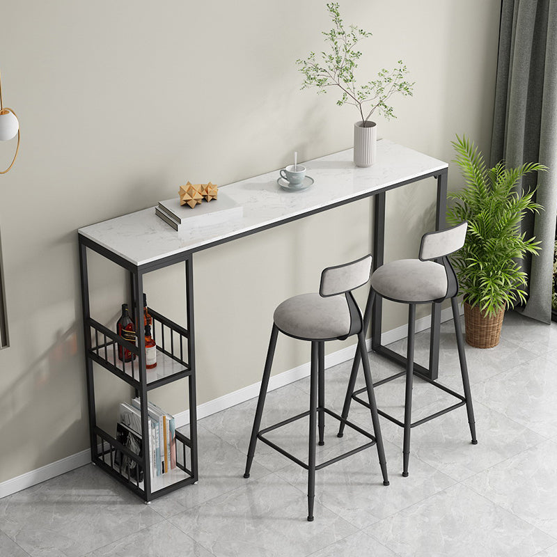 Modern Rectangle Bar Dining Table Indoor Bar Table with Shelves in Black Clearhalo 'Bar Furniture' 'Bar Tables' 'bar_tables' 'furn' 'furn_bar_tables' 'Furniture' 'furniture_bar_tables' 'Kitchen & Dining Furniture' 'kitchen&dining_furn' 'kitchen' 4284557