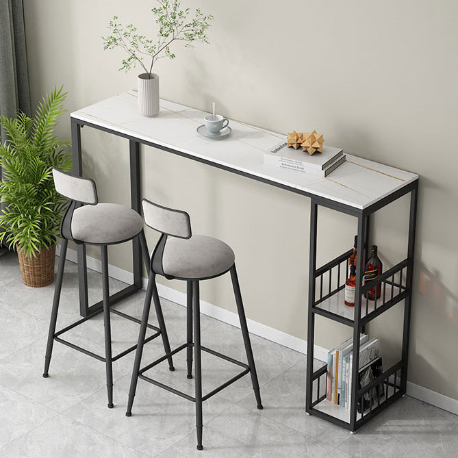 Modern Rectangle Bar Dining Table Indoor Bar Table with Shelves in Black Clearhalo 'Bar Furniture' 'Bar Tables' 'bar_tables' 'furn' 'furn_bar_tables' 'Furniture' 'furniture_bar_tables' 'Kitchen & Dining Furniture' 'kitchen&dining_furn' 'kitchen' 4284559
