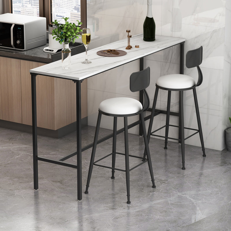 Indoor Marble Trestle Cocktail Bar Table Modern White Footrest Pub Height Dining Table 70.9"L x 15.7"W x 41.3"H Without Chairs Clearhalo 'Bar Furniture' 'Bar Tables' 'bar_tables' 'furn' 'furn_bar_tables' 'Furniture' 'furniture_bar_tables' 'Kitchen & Dining Furniture' 'kitchen&dining_furn' 'kitchen' 4284585