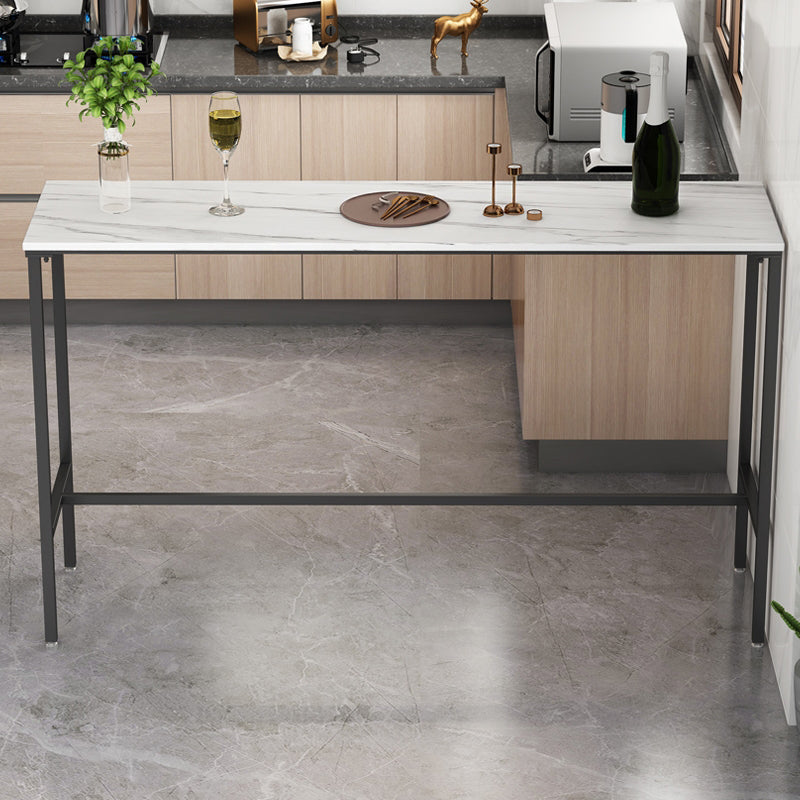 Indoor Marble Trestle Cocktail Bar Table Modern White Footrest Pub Height Dining Table 55.1"L x 15.7"W x 41.3"H Without Chairs Clearhalo 'Bar Furniture' 'Bar Tables' 'bar_tables' 'furn' 'furn_bar_tables' 'Furniture' 'furniture_bar_tables' 'Kitchen & Dining Furniture' 'kitchen&dining_furn' 'kitchen' 4284587