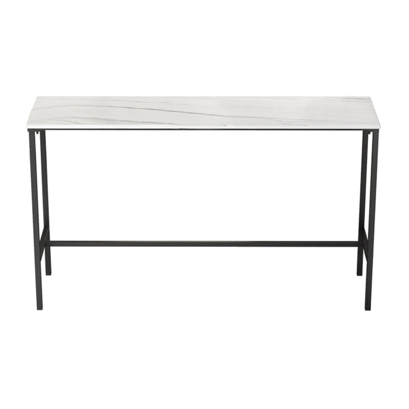 Indoor Marble Trestle Cocktail Bar Table Modern White Footrest Pub Height Dining Table 39.4"L x 15.7"W x 41.3"H Without Chairs Clearhalo 'Bar Furniture' 'Bar Tables' 'bar_tables' 'furn' 'furn_bar_tables' 'Furniture' 'furniture_bar_tables' 'Kitchen & Dining Furniture' 'kitchen&dining_furn' 'kitchen' 4284588