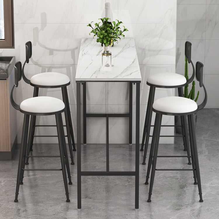 Indoor Marble Trestle Cocktail Bar Table Modern White Footrest Pub Height Dining Table 47.2"L x 15.7"W x 41.3"H Without Chairs Clearhalo 'Bar Furniture' 'Bar Tables' 'bar_tables' 'furn' 'furn_bar_tables' 'Furniture' 'furniture_bar_tables' 'Kitchen & Dining Furniture' 'kitchen&dining_furn' 'kitchen' 4284593