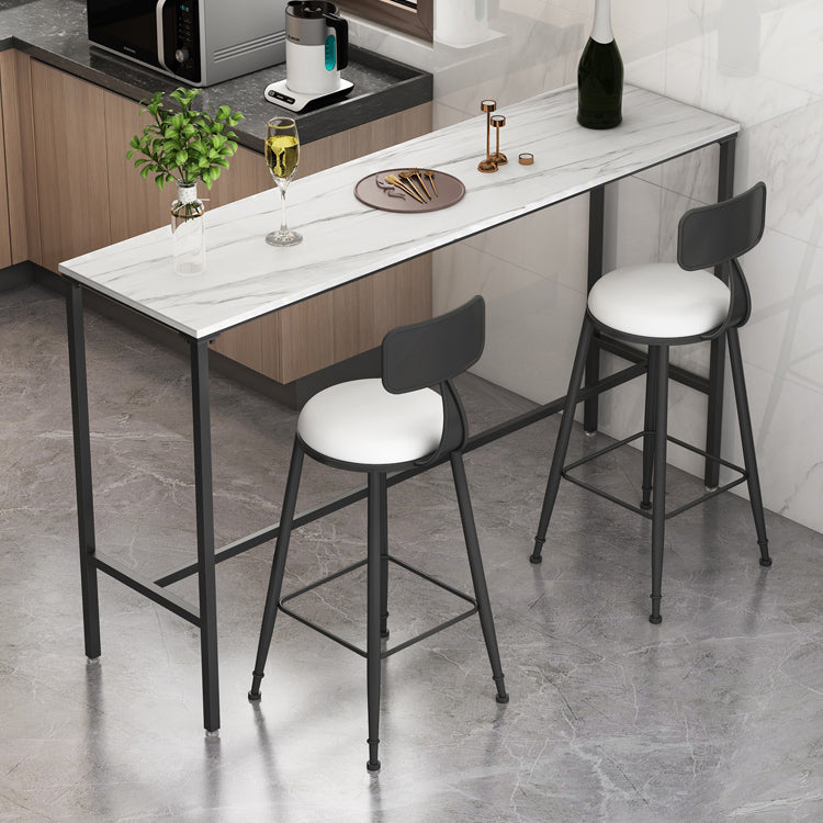 Indoor Marble Trestle Cocktail Bar Table Modern White Footrest Pub Height Dining Table Clearhalo 'Bar Furniture' 'Bar Tables' 'bar_tables' 'furn' 'furn_bar_tables' 'Furniture' 'furniture_bar_tables' 'Kitchen & Dining Furniture' 'kitchen&dining_furn' 'kitchen' 4284594
