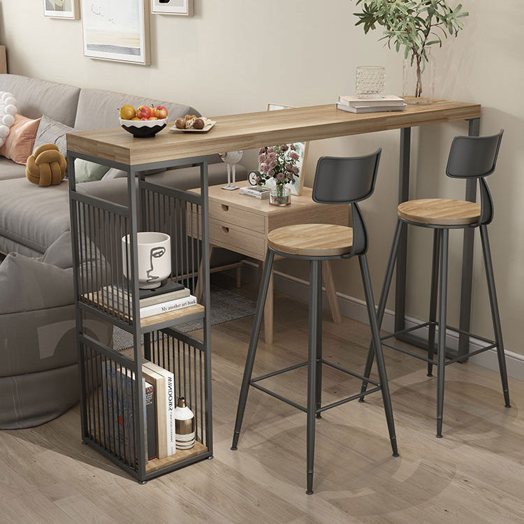 Living Room Wood Counter Wine Table Rectangle Storage Natural Bar Height Pub Table Clearhalo 'Bar Furniture' 'Bar Tables' 'bar_tables' 'furn' 'furn_bar_tables' 'Furniture' 'furniture_bar_tables' 'Kitchen & Dining Furniture' 'kitchen&dining_furn' 'kitchen' 4284611