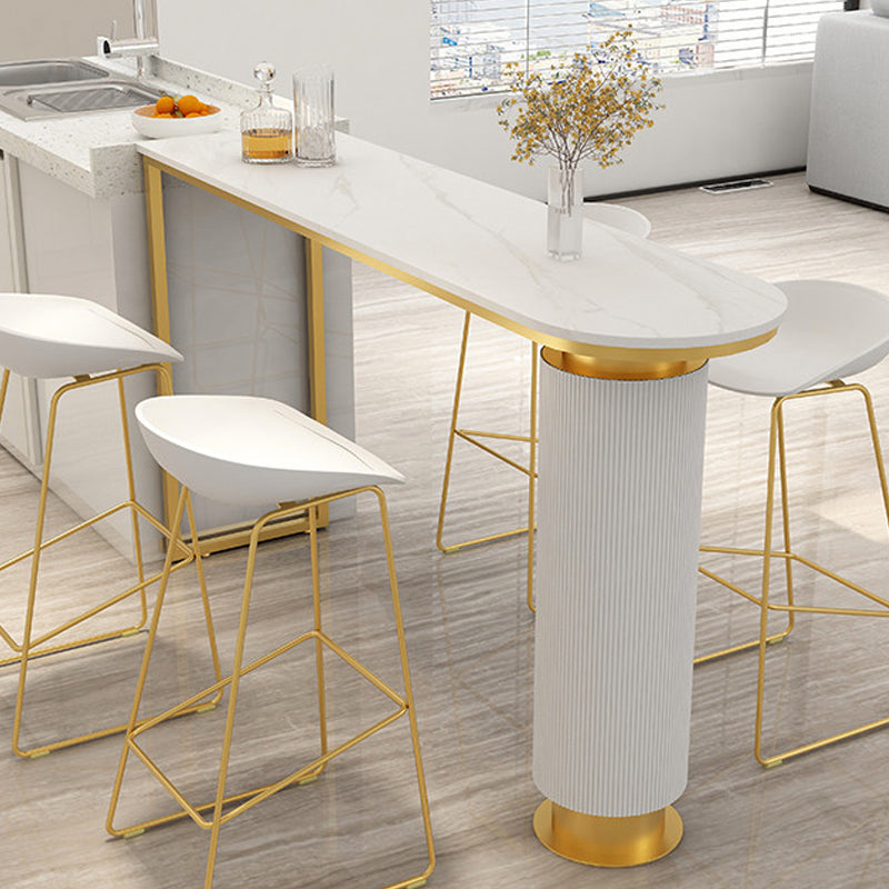 Contemporary Bar Dining Table Indoor Double Pedestal Bar Height Table Gold White Clearhalo 'Bar Furniture' 'Bar Tables' 'bar_tables' 'furn' 'furn_bar_tables' 'Furniture' 'furniture_bar_tables' 'Kitchen & Dining Furniture' 'kitchen&dining_furn' 'kitchen' 4284620