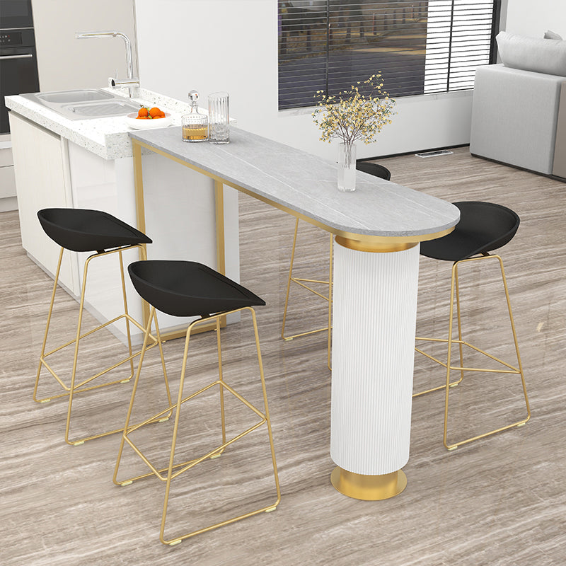 Contemporary Bar Dining Table Indoor Double Pedestal Bar Height Table 63"L x 15.7"W x 41.3"H Gold Gray Clearhalo 'Bar Furniture' 'Bar Tables' 'bar_tables' 'furn' 'furn_bar_tables' 'Furniture' 'furniture_bar_tables' 'Kitchen & Dining Furniture' 'kitchen&dining_furn' 'kitchen' 4284624